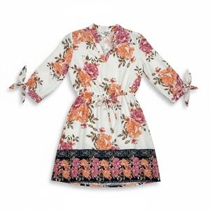 Floral women’s Dress with Pink and Orange Accents